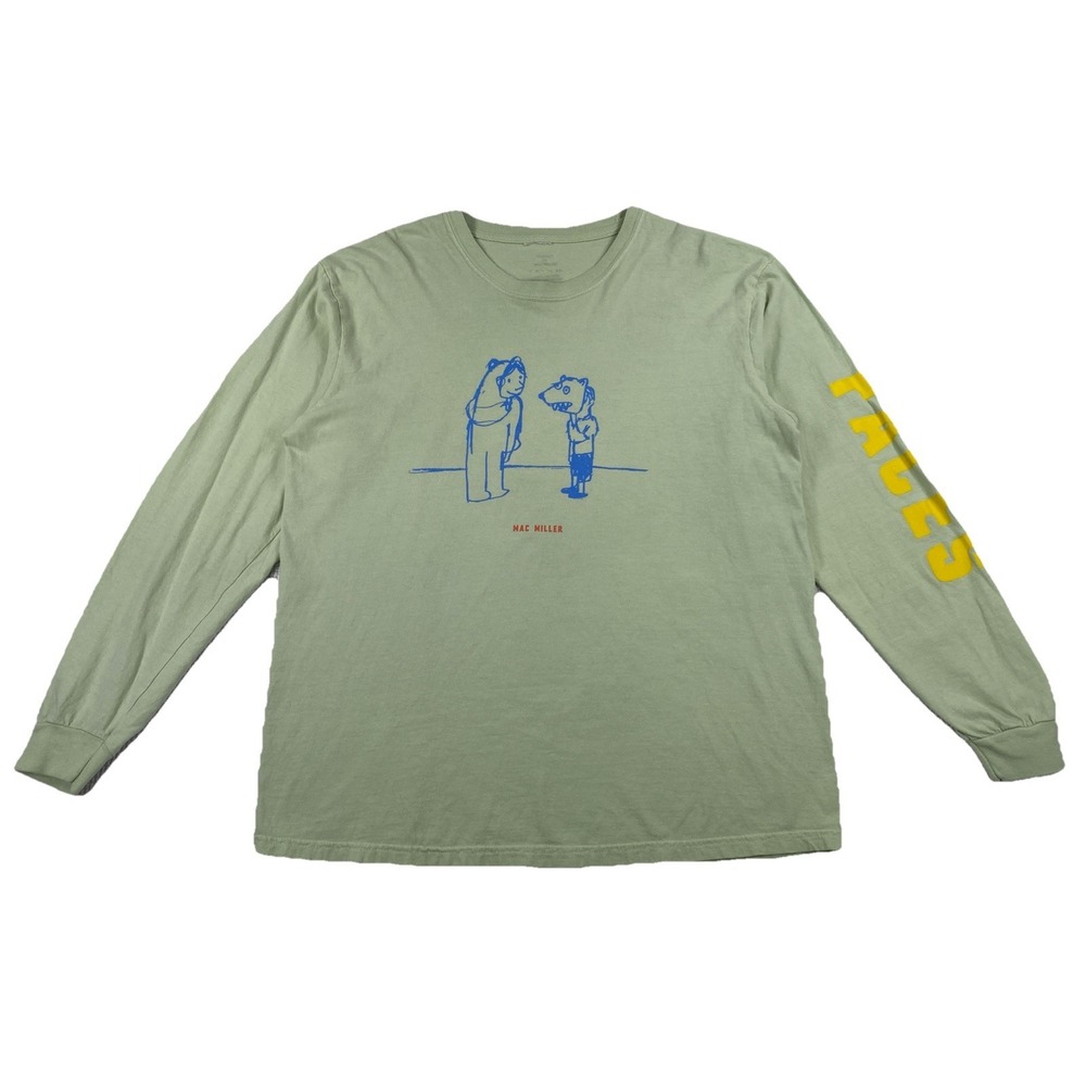 Mac Miller Faces Boy Bear Long Sleeve Tour Rap T-Shirt Green Men's Large